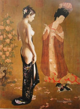 Lady Wearing Flowers Chinese Girl Nude Oil Paintings